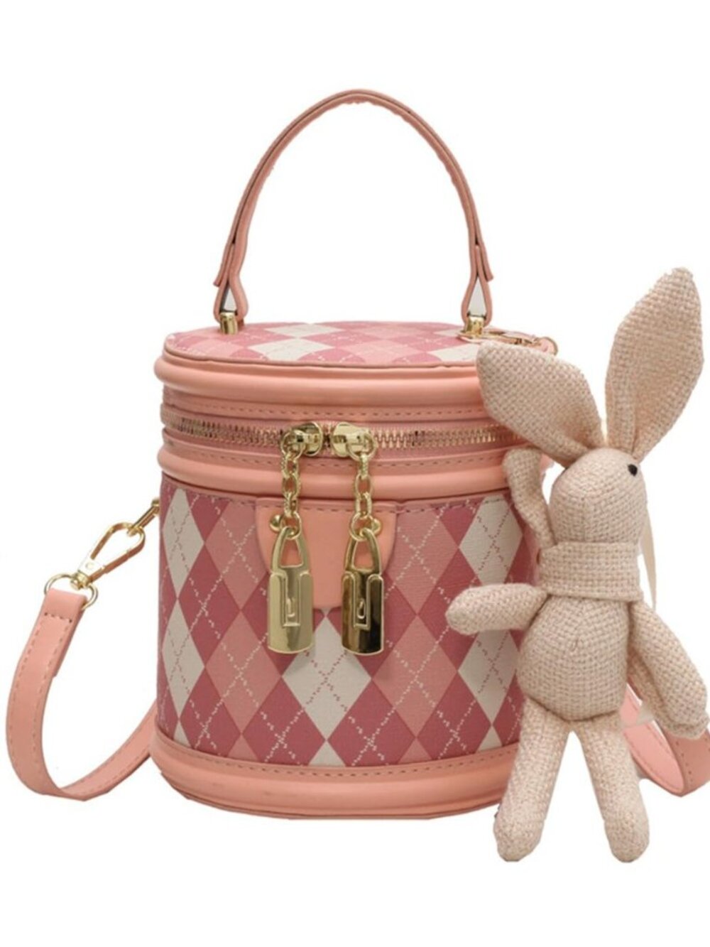 Women's Rhomboid Pattern Cylinderial Bucket Bag Crossbody Shoulder Bag Cylinder